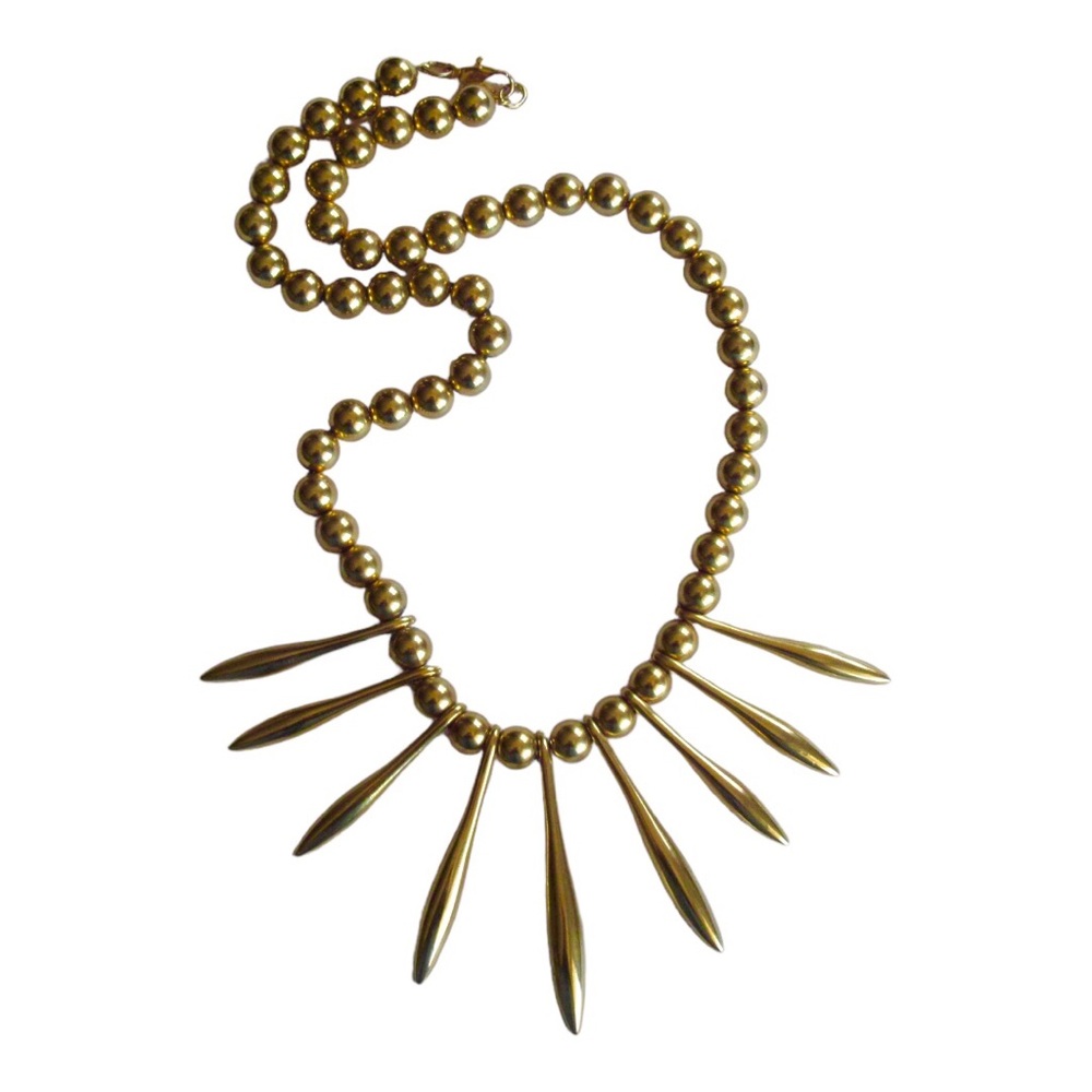 Gold Beaded Necklace With Spikes Statement Necklace